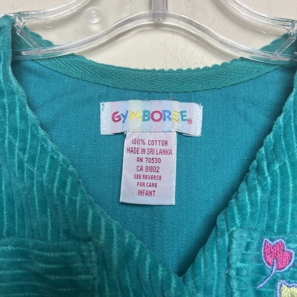 VTG Gymboree Rainbow‎ Tag Green Corduroy Dress Snaps Pockets Flowers Infant 6-9